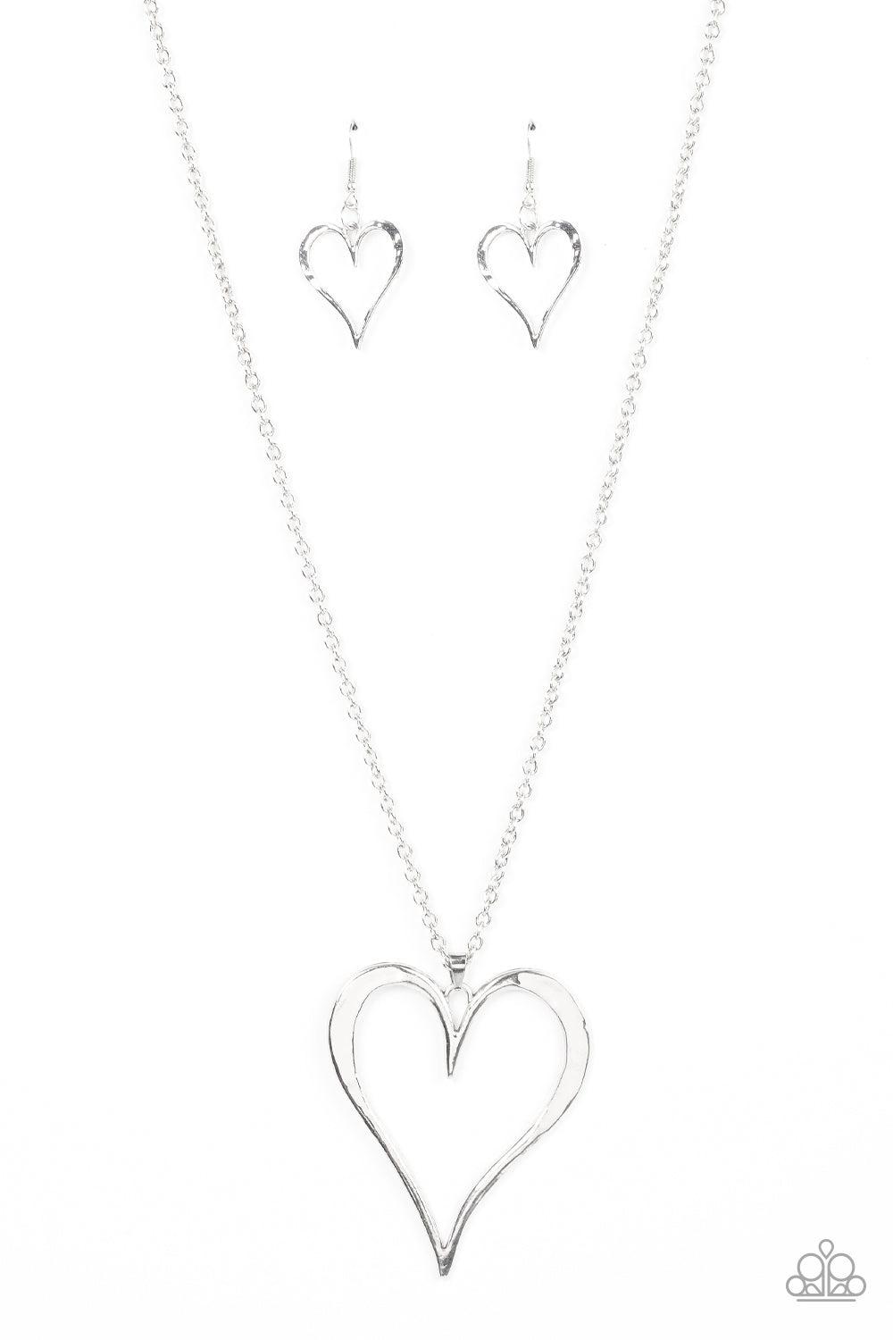 Hopelessly in Love Silver Heart Necklace - Paparazzi Accessories- lightbox - CarasShop.com - $5 Jewelry by Cara Jewels
