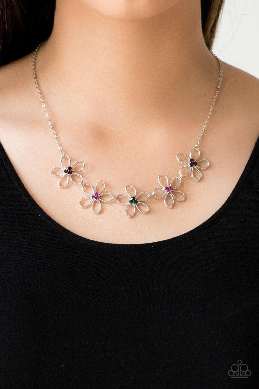 Hoppin Hibiscus Multi Rhinestone Flower Necklace - Paparazzi Accessories- model - CarasShop.com - $5 Jewelry by Cara Jewels