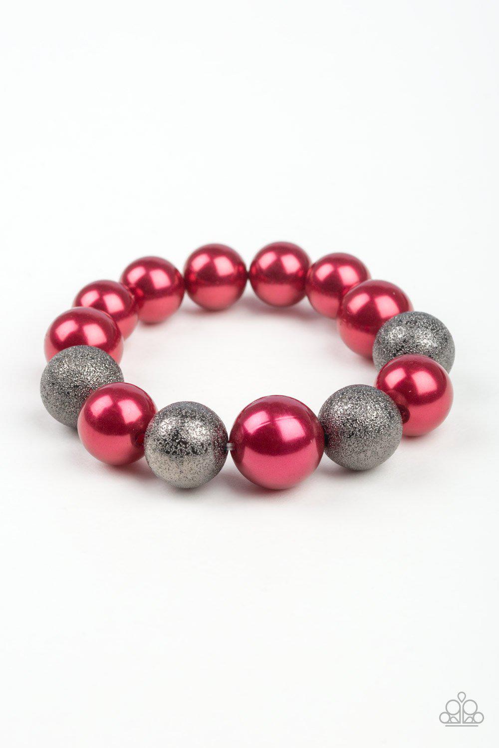 Humble Hustle Red and Gunmetal Pearl Stretch Bracelet - Paparazzi Accessories-CarasShop.com - $5 Jewelry by Cara Jewels