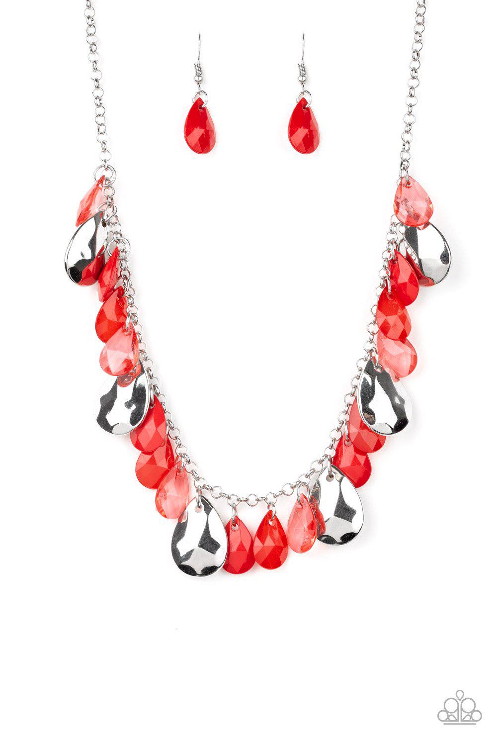 Hurricane Season Red and Silver Necklace - Paparazzi Accessories - lightbox -CarasShop.com - $5 Jewelry by Cara Jewels