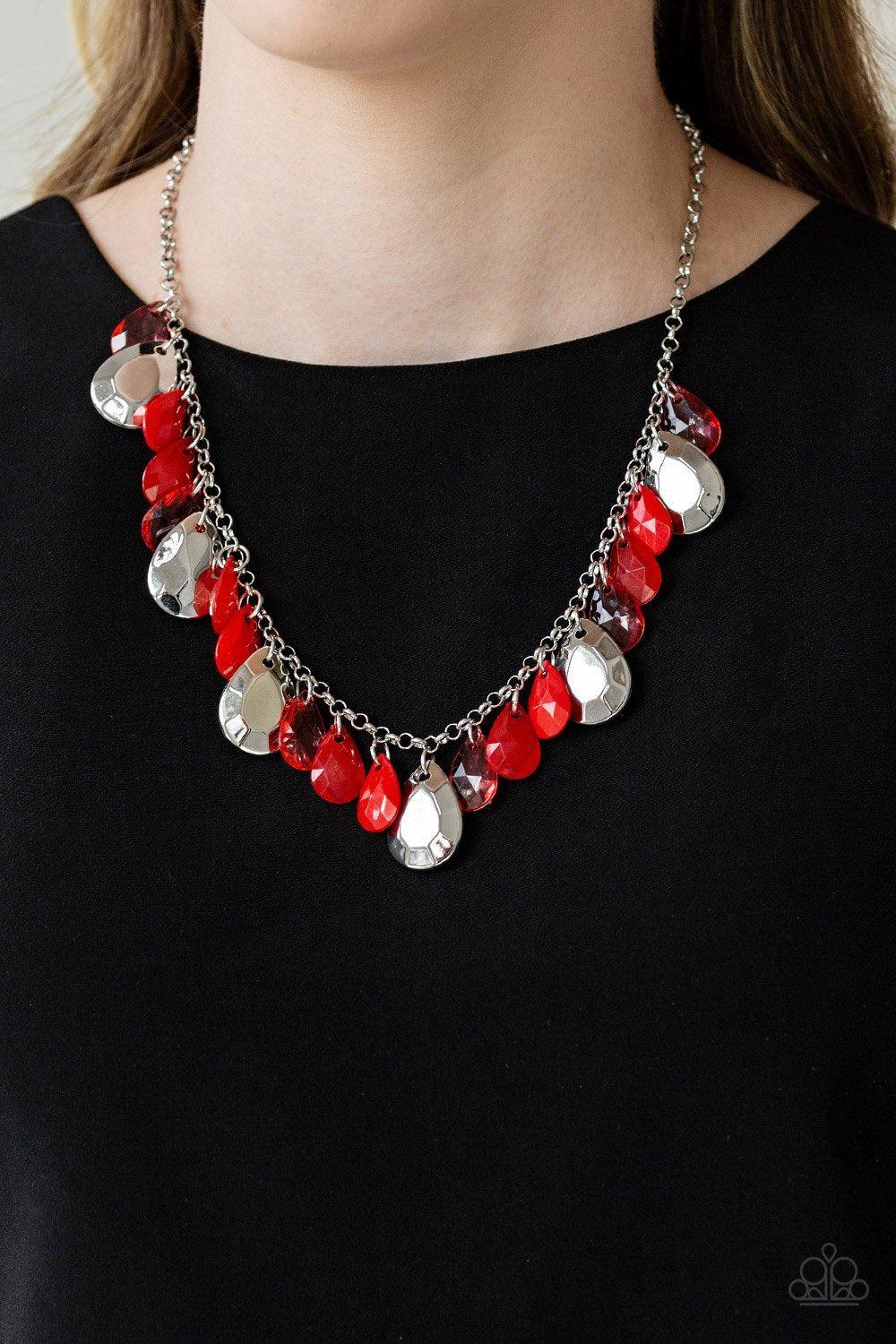 Hurricane Season Red and Silver Necklace - Paparazzi Accessories - model -CarasShop.com - $5 Jewelry by Cara Jewels