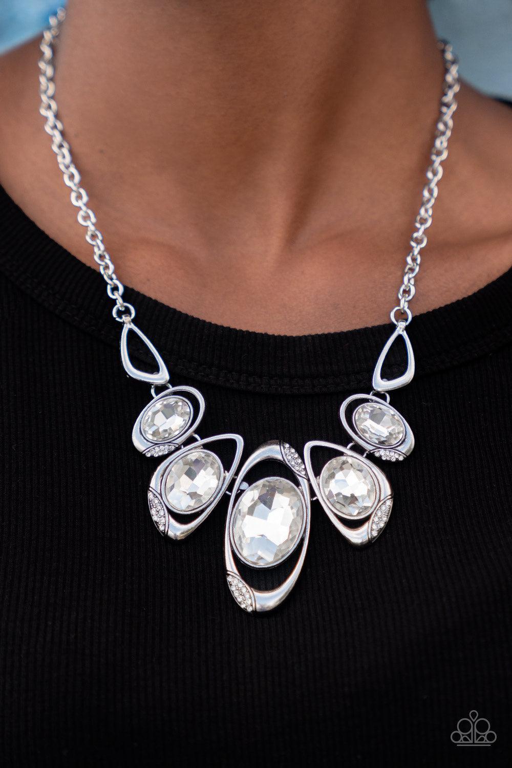 Hypnotic Twinkle White Rhinestone Necklace - Paparazzi Accessories-on model - CarasShop.com - $5 Jewelry by Cara Jewels