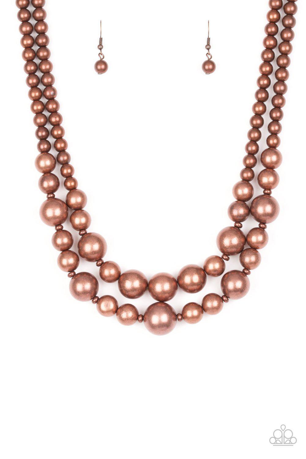 I Double Dare You Copper Pearl Necklace - Paparazzi Accessories- lightbox - CarasShop.com - $5 Jewelry by Cara Jewels