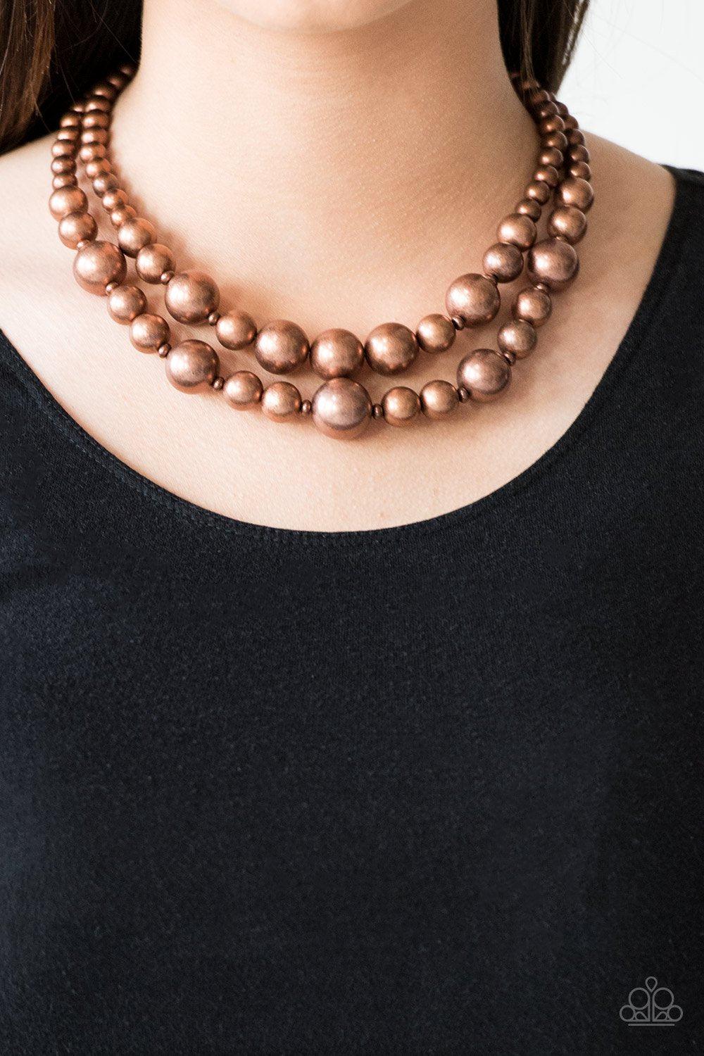 I Double Dare You Copper Pearl Necklace - Paparazzi Accessories- model - CarasShop.com - $5 Jewelry by Cara Jewels