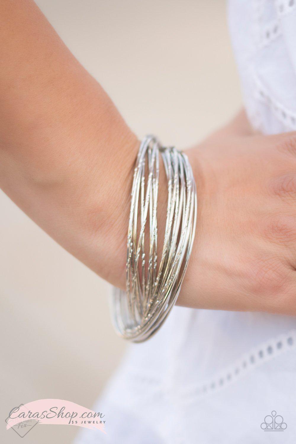 I Eat Glitter For Breakfast Silver Bangle Bracelet Set - Paparazzi Accessories-CarasShop.com - $5 Jewelry by Cara Jewels