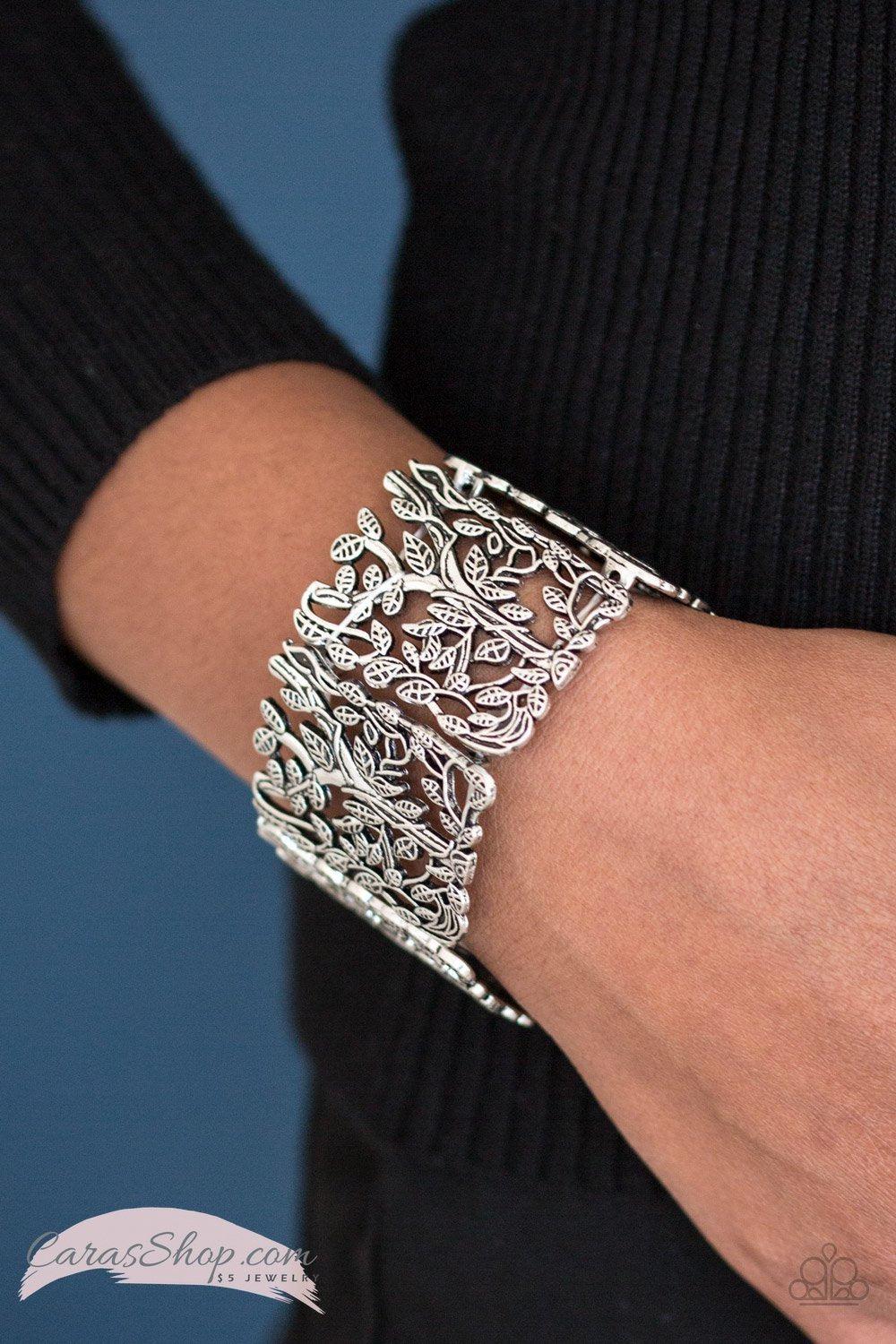 I Feel VINE Silver Stretch Bangle Bracelet - Paparazzi Accessories-CarasShop.com - $5 Jewelry by Cara Jewels