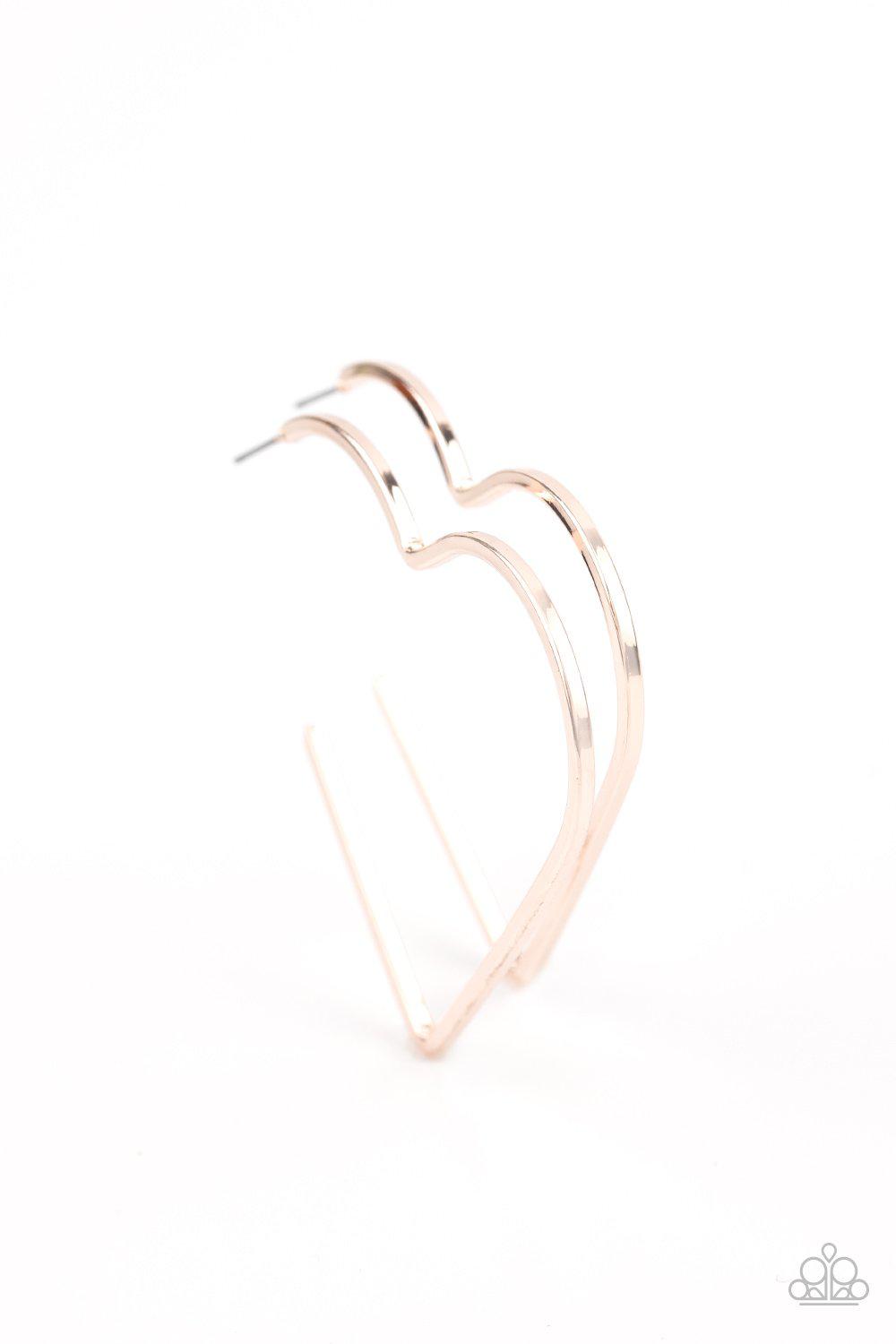 I HEART a Rumor Rose Gold Hoop Earrings - Paparazzi Accessories - lightbox -CarasShop.com - $5 Jewelry by Cara Jewels