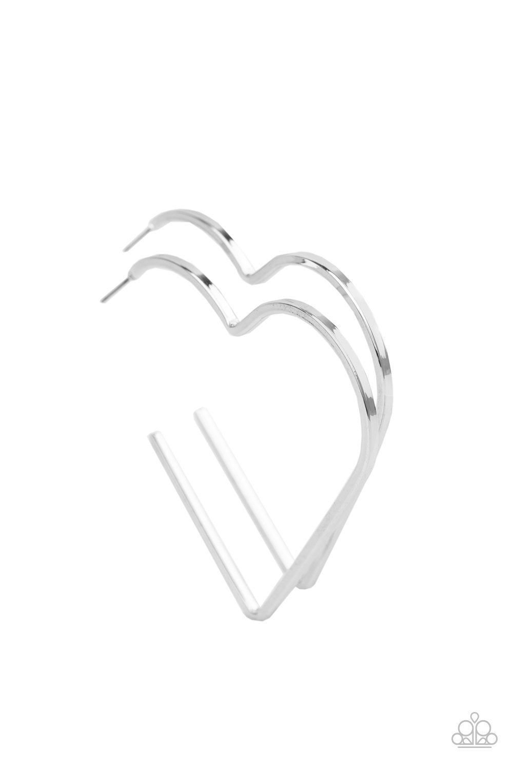 I HEART a Rumor Silver Heart-shaped Hoop Earrings - Paparazzi Accessories - lightbox -CarasShop.com - $5 Jewelry by Cara Jewels