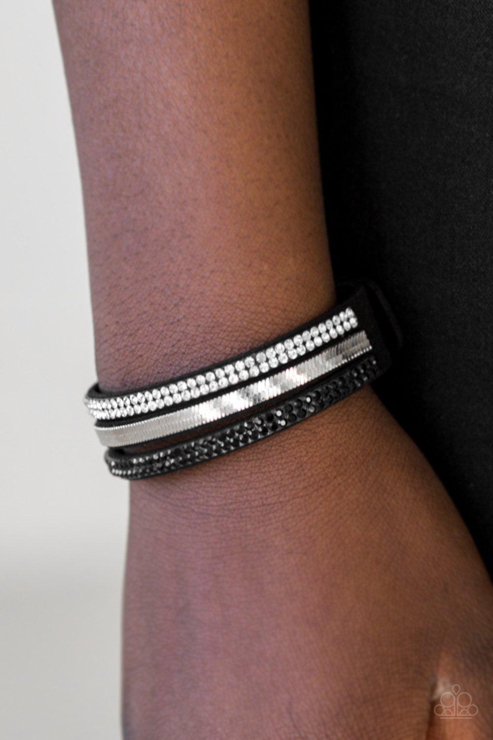 I Mean Business Black Urban Wrap Snap Bracelet - Paparazzi Accessories - model -CarasShop.com - $5 Jewelry by Cara Jewels
