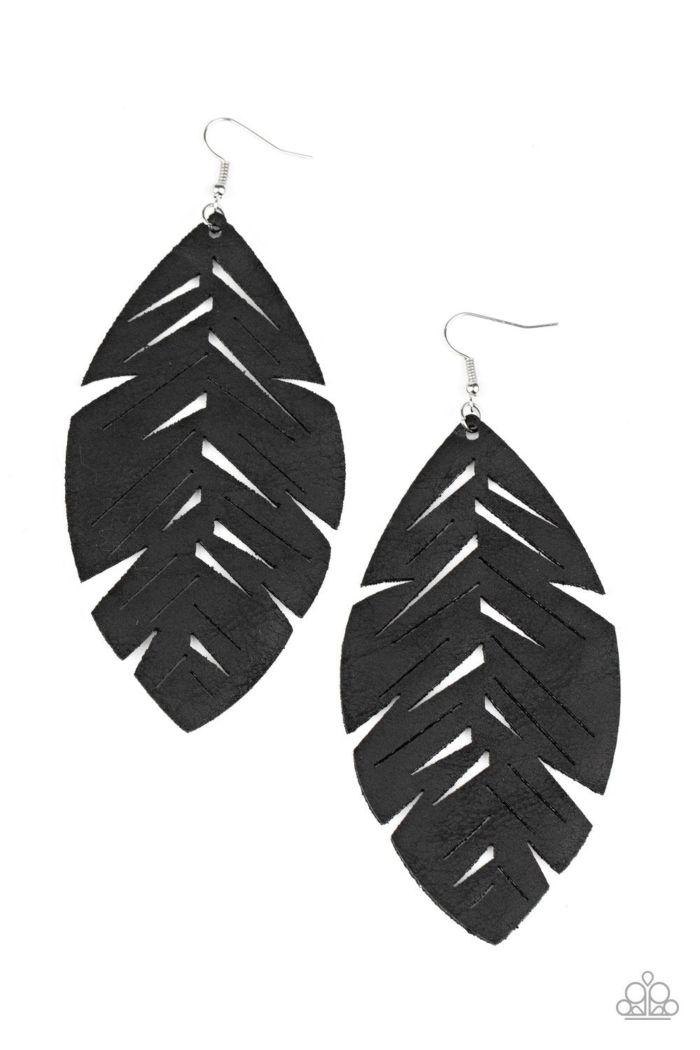 I Want To Fly Black Leather Feather Earrings - Paparazzi Accessories - lightbox -CarasShop.com - $5 Jewelry by Cara Jewels