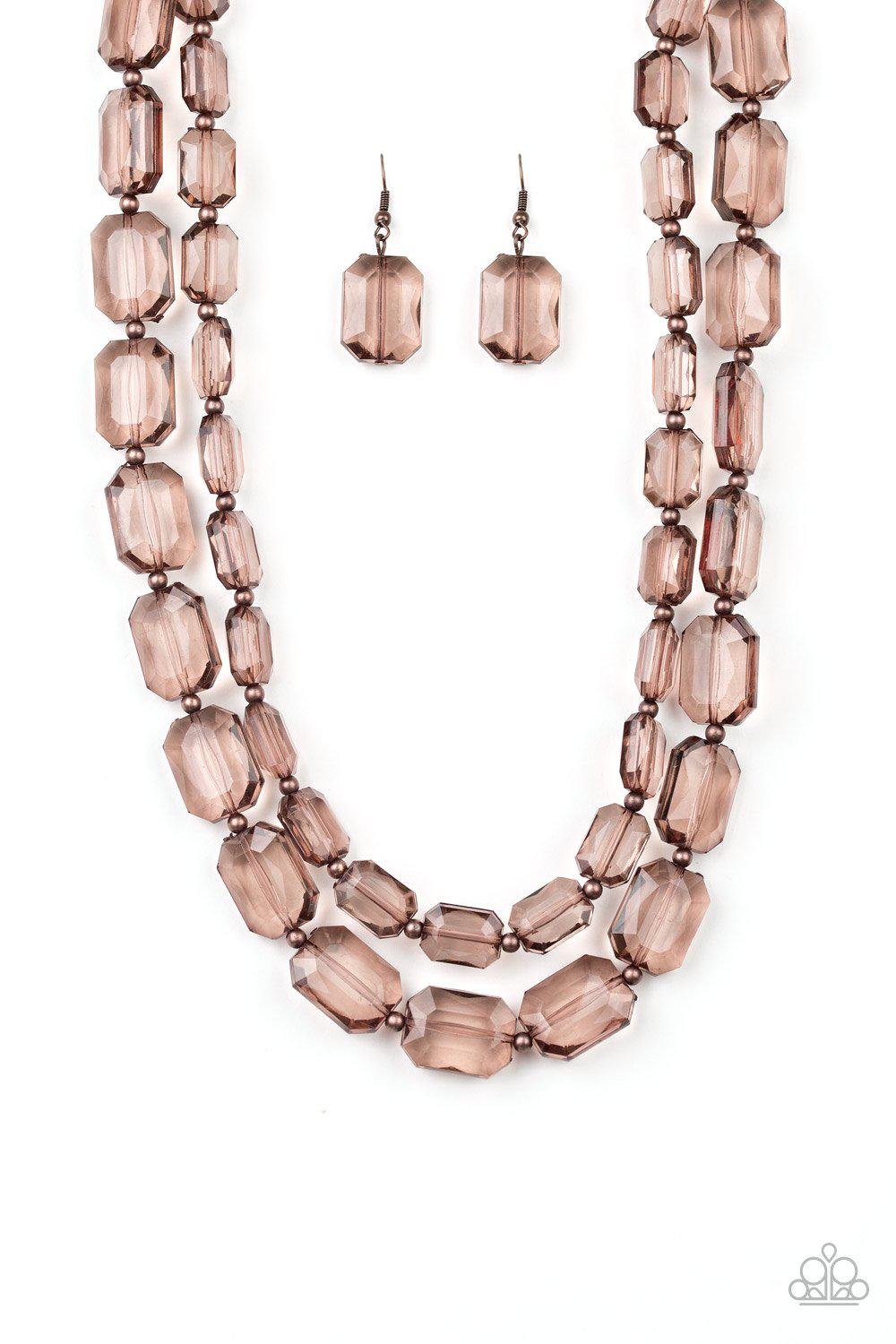 Ice Bank Copper Acrylic Necklace and matching Earrings - Paparazzi Accessories-CarasShop.com - $5 Jewelry by Cara Jewels