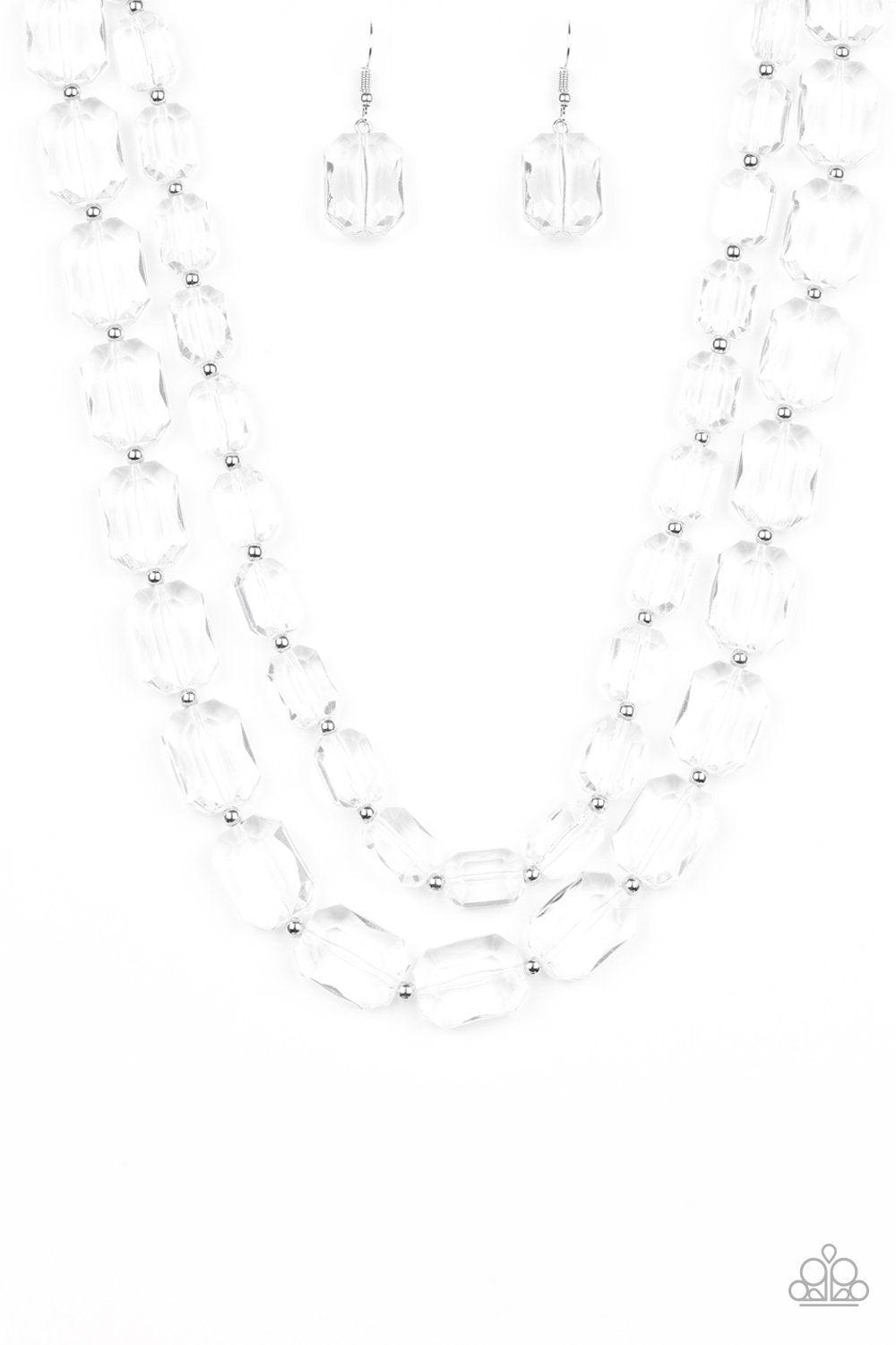 Ice Bank White Acrylic Necklace - Paparazzi Accessories- lightbox - CarasShop.com - $5 Jewelry by Cara Jewels