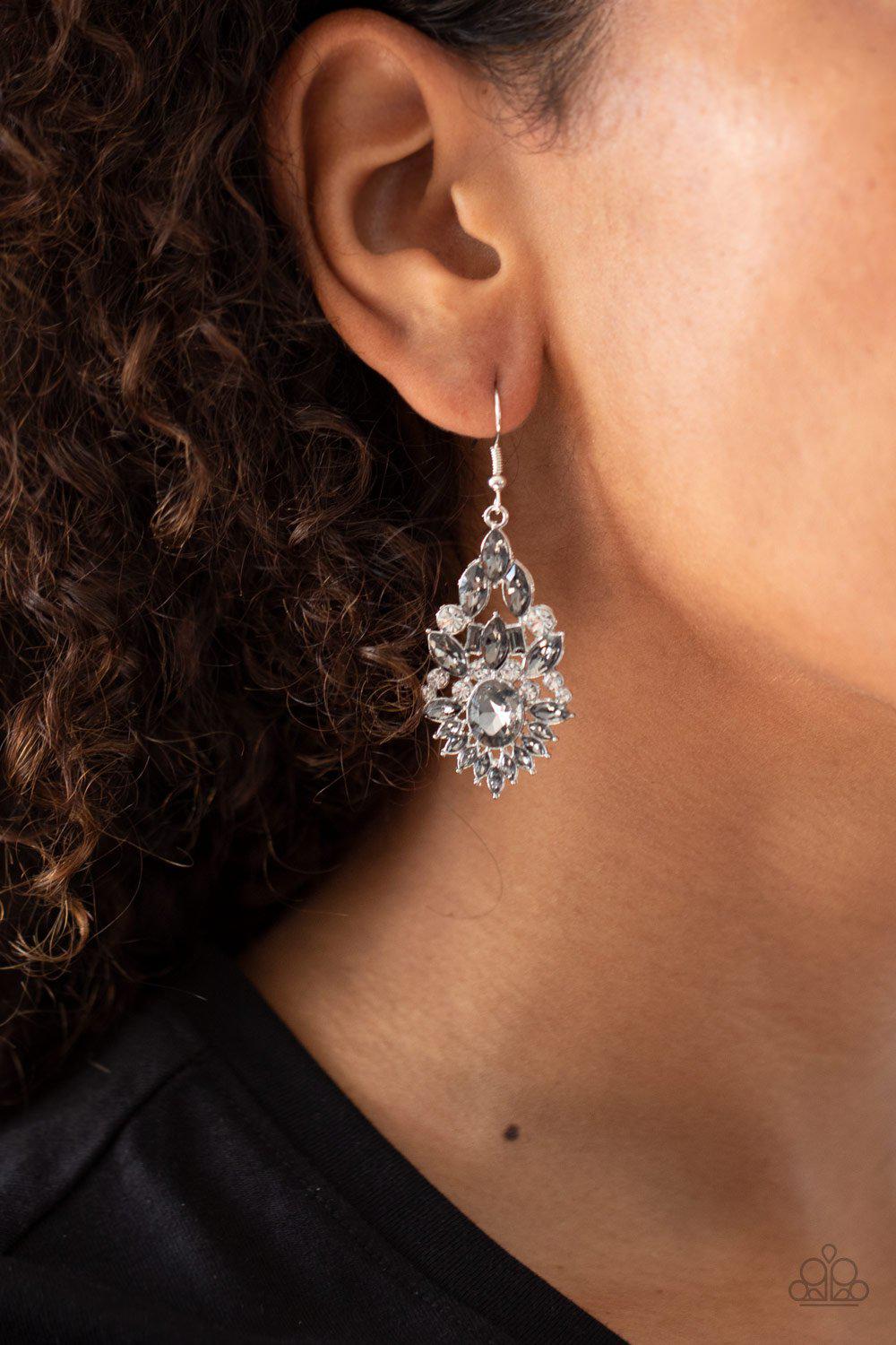 Ice Castle Couture Smoky Silver and White Rhinestone Earrings - Paparazzi Accessories-CarasShop.com - $5 Jewelry by Cara Jewels