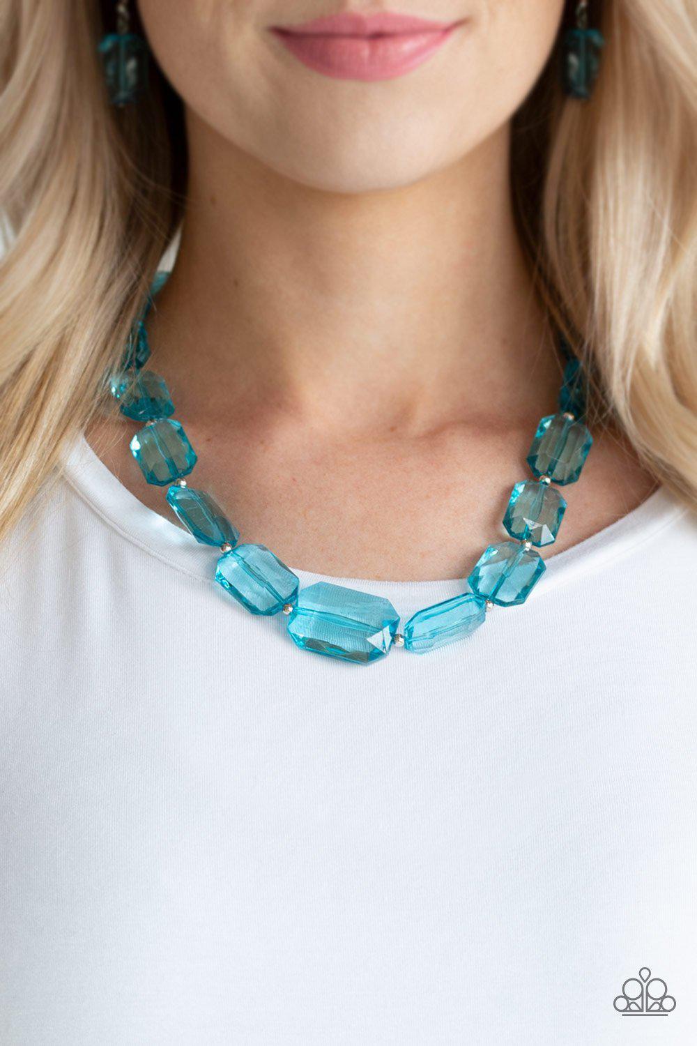 ICE Versa Blue Acrylic Necklace and matching Earrings - Paparazzi Accessories-CarasShop.com - $5 Jewelry by Cara Jewels