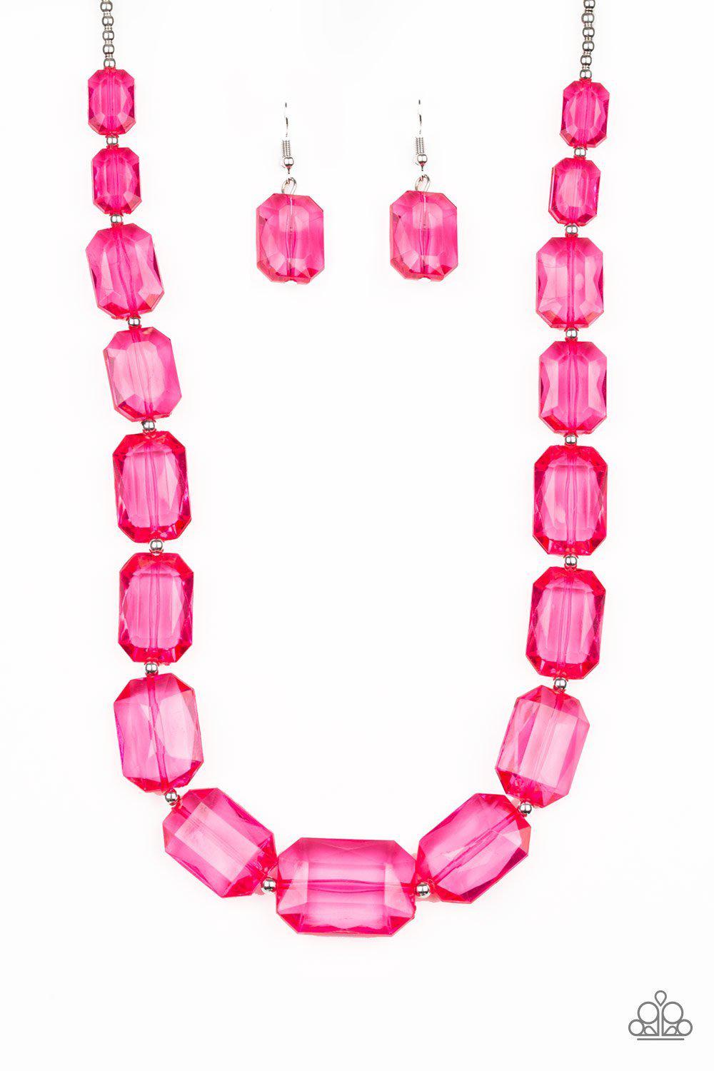 ICE Versa Pink Acrylic Necklace and matching Earrings - Paparazzi Accessories-CarasShop.com - $5 Jewelry by Cara Jewels