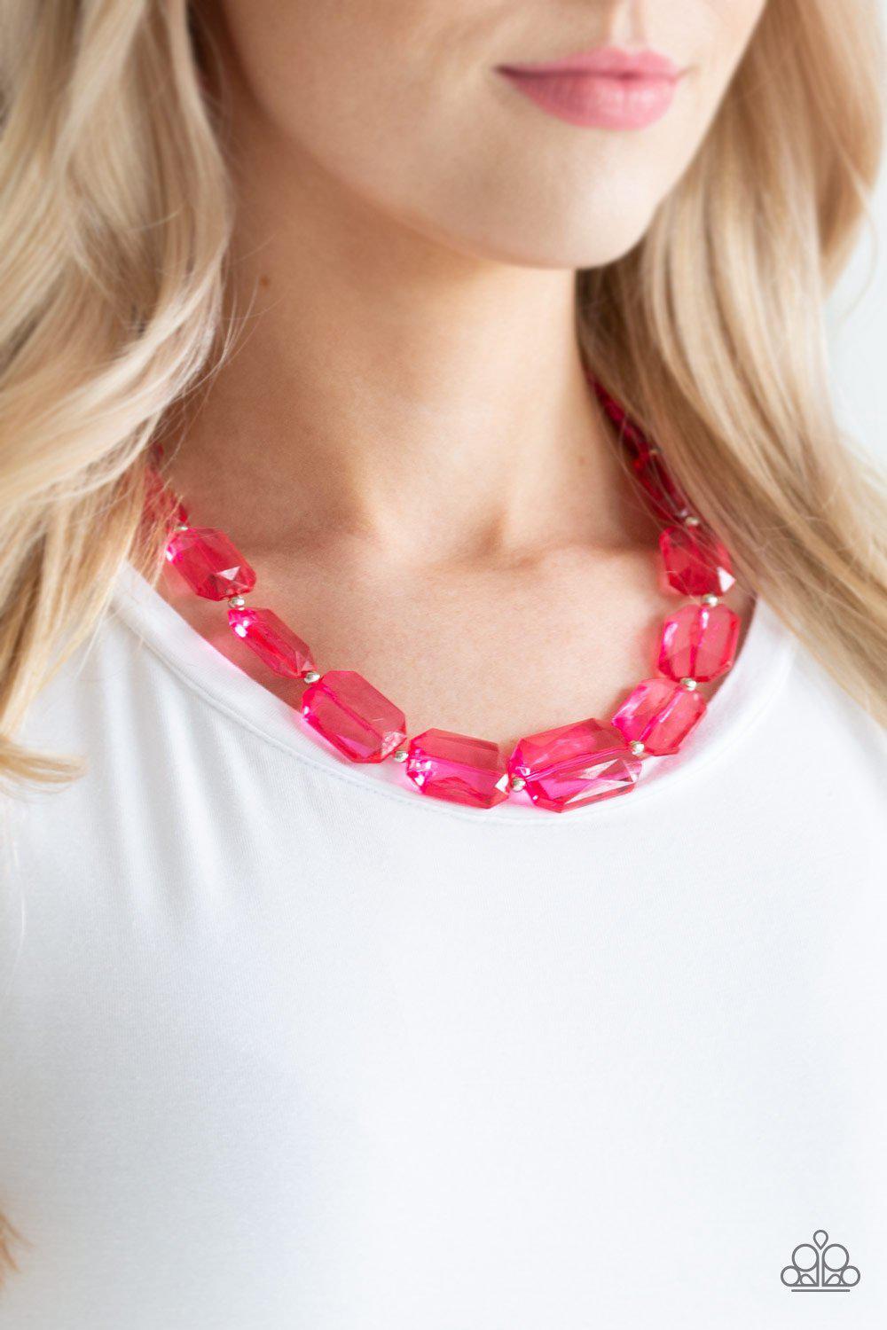ICE Versa Pink Acrylic Necklace and matching Earrings - Paparazzi Accessories-CarasShop.com - $5 Jewelry by Cara Jewels