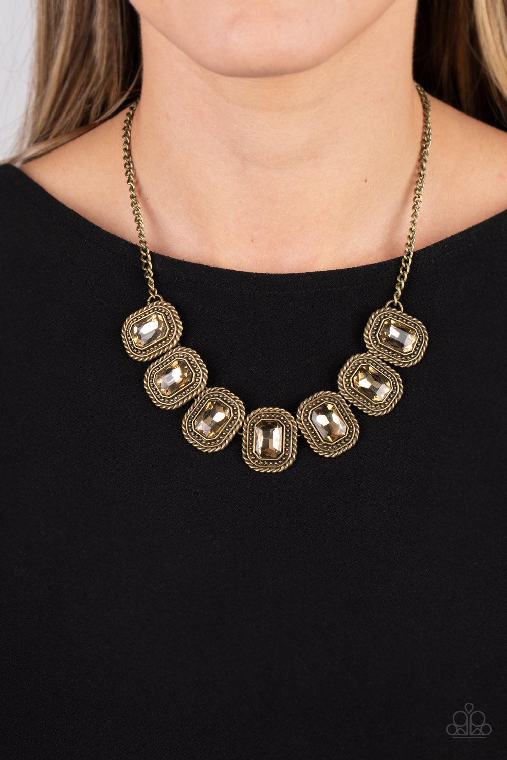 Iced Iron Brass Rhinestone Necklace - Paparazzi Accessories-on model - CarasShop.com - $5 Jewelry by Cara Jewels