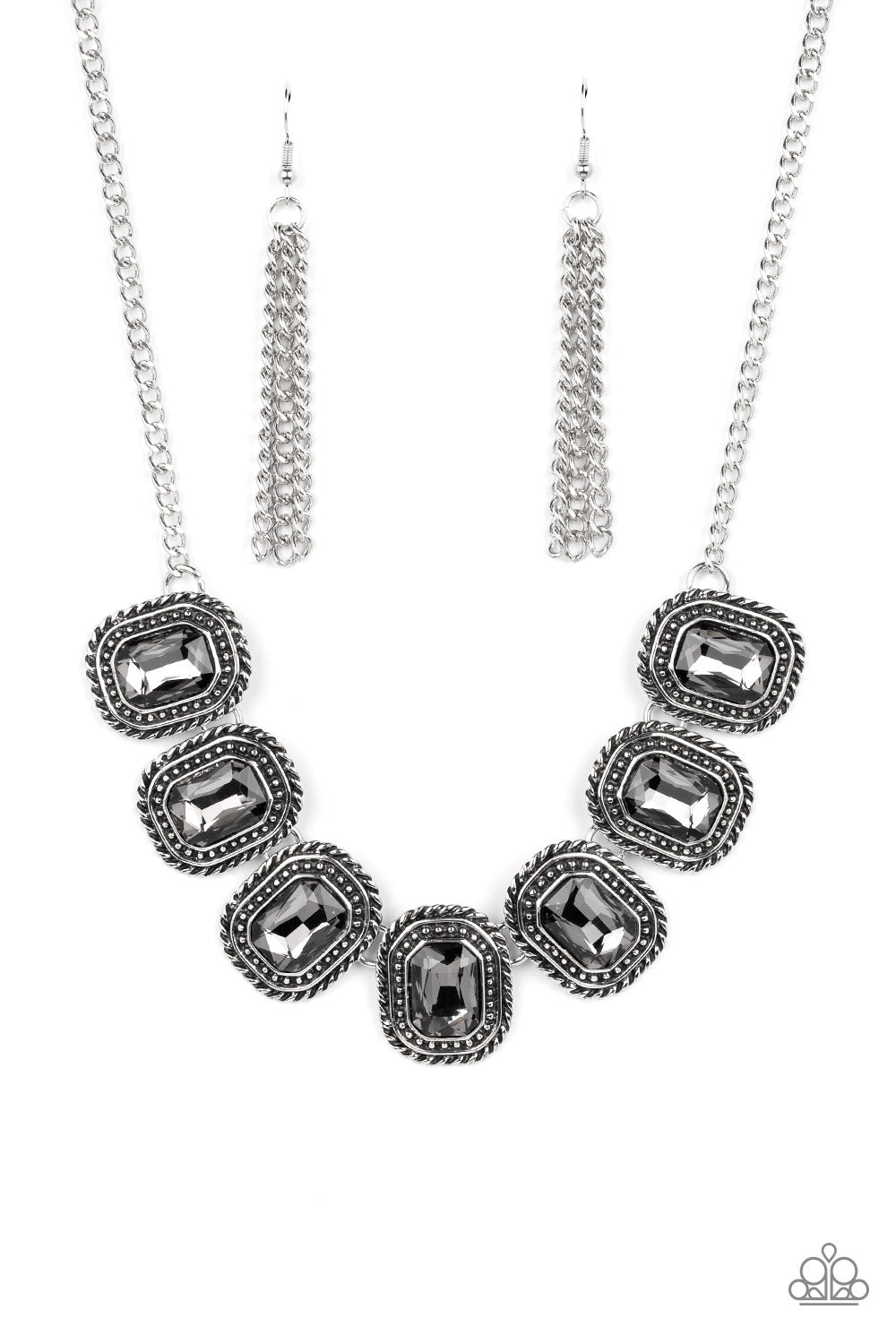 Iced Iron Silver Hematite Rhinestone Necklace - Paparazzi Accessories- lightbox - CarasShop.com - $5 Jewelry by Cara Jewels