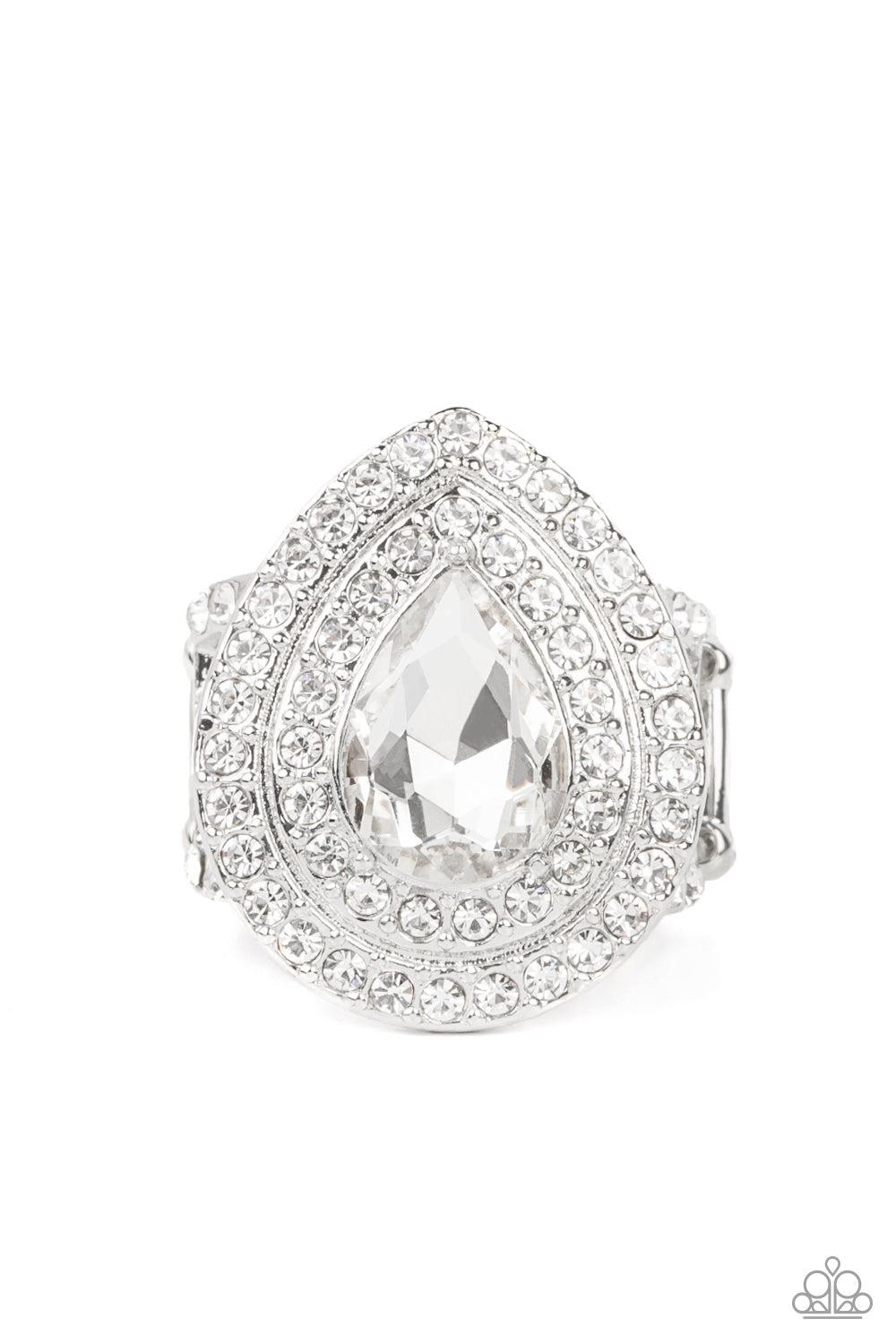 Icy Indulgence White Rhinestone Ring - Paparazzi Accessories- lightbox - CarasShop.com - $5 Jewelry by Cara Jewels
