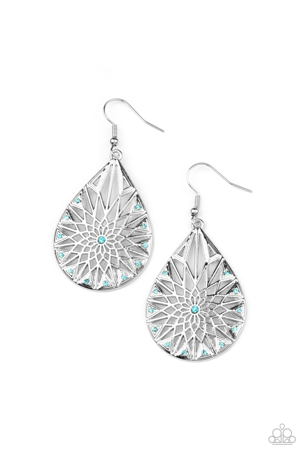 Icy Mosaic Blue Rhinestone Teardrop Earrings - Paparazzi Accessories- lightbox - CarasShop.com - $5 Jewelry by Cara Jewels