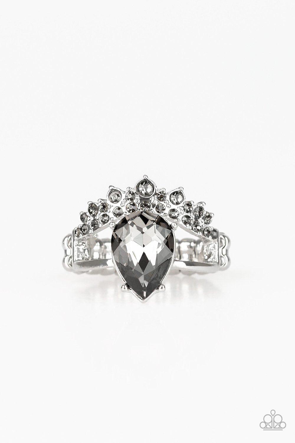 If The Crown Fits Smoky Silver Rhinestone Ring - Paparazzi Accessories- model - CarasShop.com - $5 Jewelry by Cara Jewels