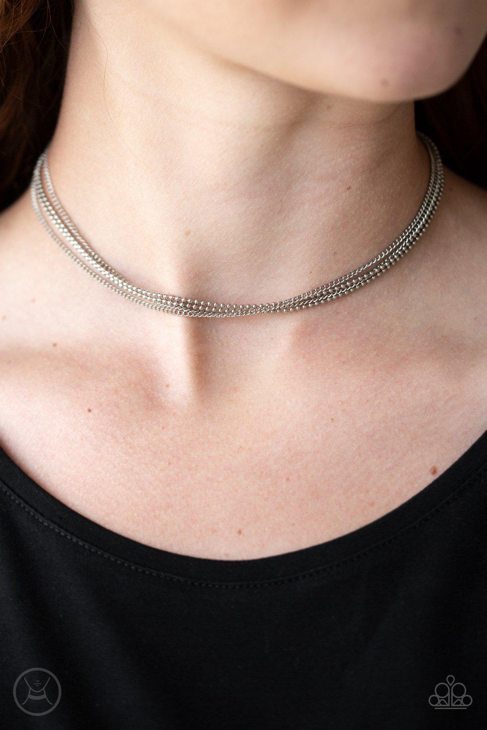 If You Dare Silver Choker Necklace - Paparazzi Accessories-CarasShop.com - $5 Jewelry by Cara Jewels