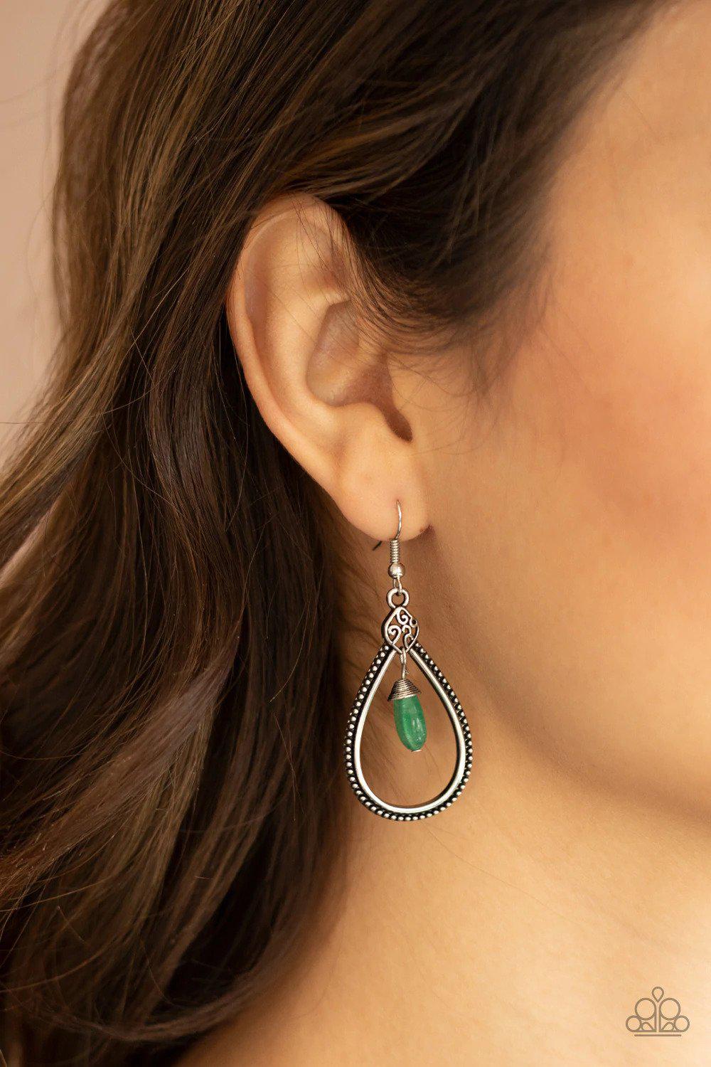 I&#39;ll Believe It ZEN I See It Green Earrings - Paparazzi Accessories- on model - CarasShop.com - $5 Jewelry by Cara Jewels