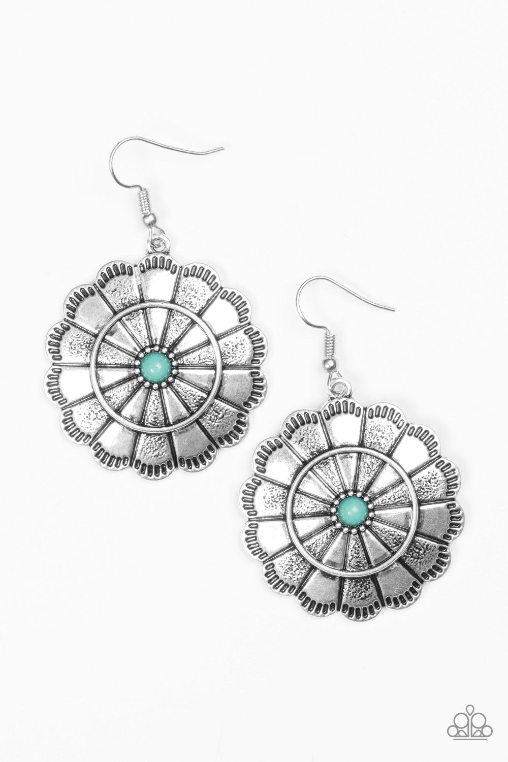 I'm No Wallflower Silver and Green Earrings - Paparazzi Accessories-CarasShop.com - $5 Jewelry by Cara Jewels