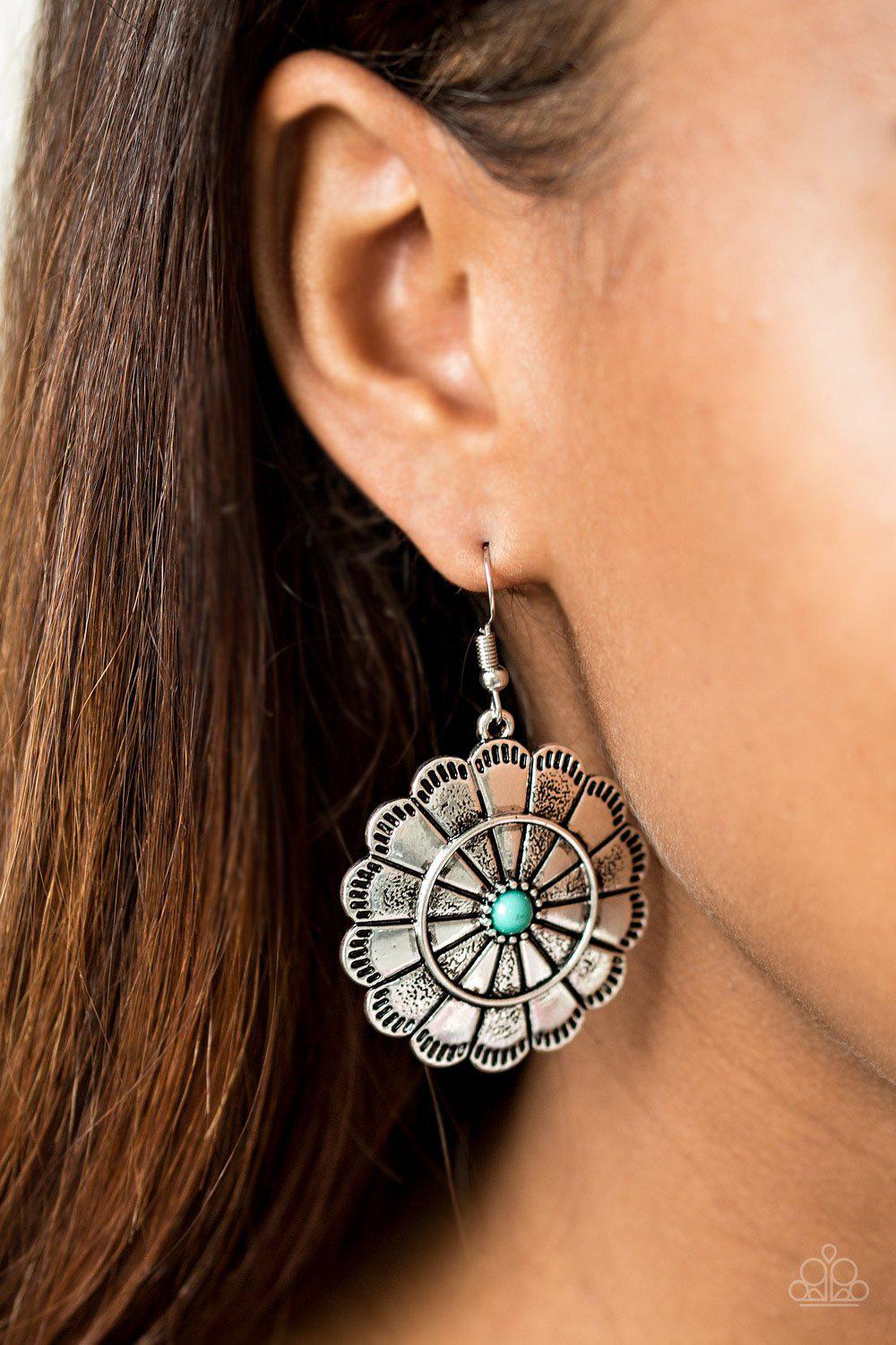 I'm No Wallflower Silver and Green Earrings - Paparazzi Accessories-CarasShop.com - $5 Jewelry by Cara Jewels