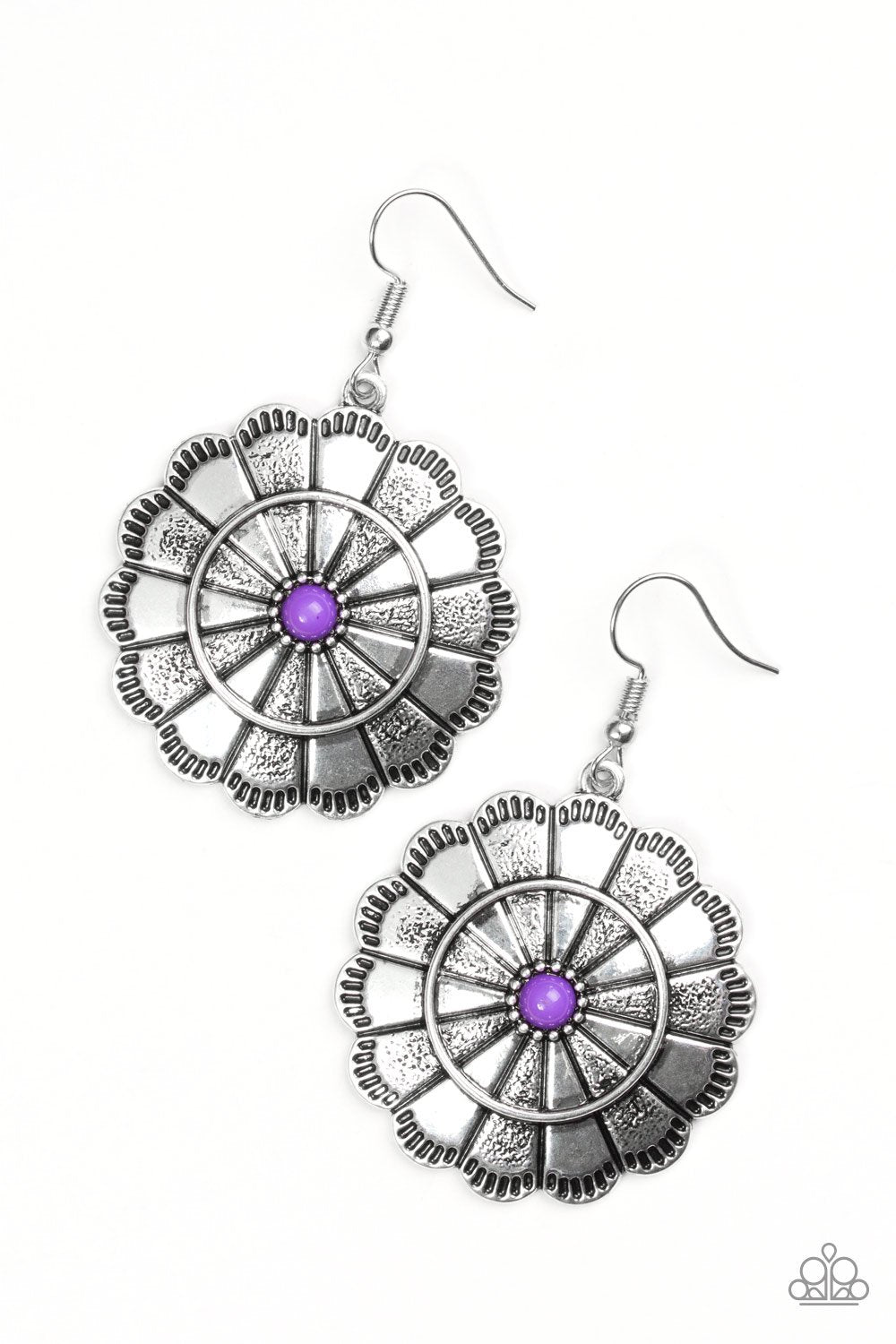 I&#39;m No Wallflower Silver and Purple Earrings - Paparazzi Accessories-CarasShop.com - $5 Jewelry by Cara Jewels