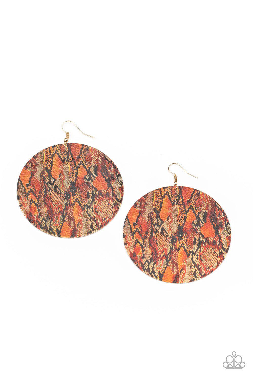 I&#39;m Only Animal Multi Red Python Print Earrings - Paparazzi Accessories - lightbox -CarasShop.com - $5 Jewelry by Cara Jewels