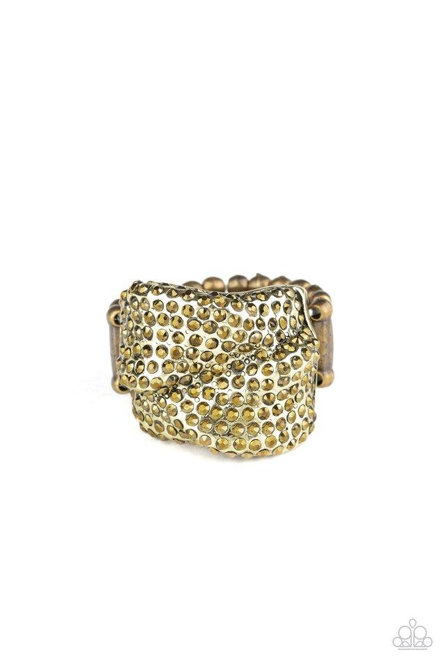 Imperial Industrialism Brass and Rhinestone Ring - Paparazzi Accessories - lightbox -CarasShop.com - $5 Jewelry by Cara Jewels