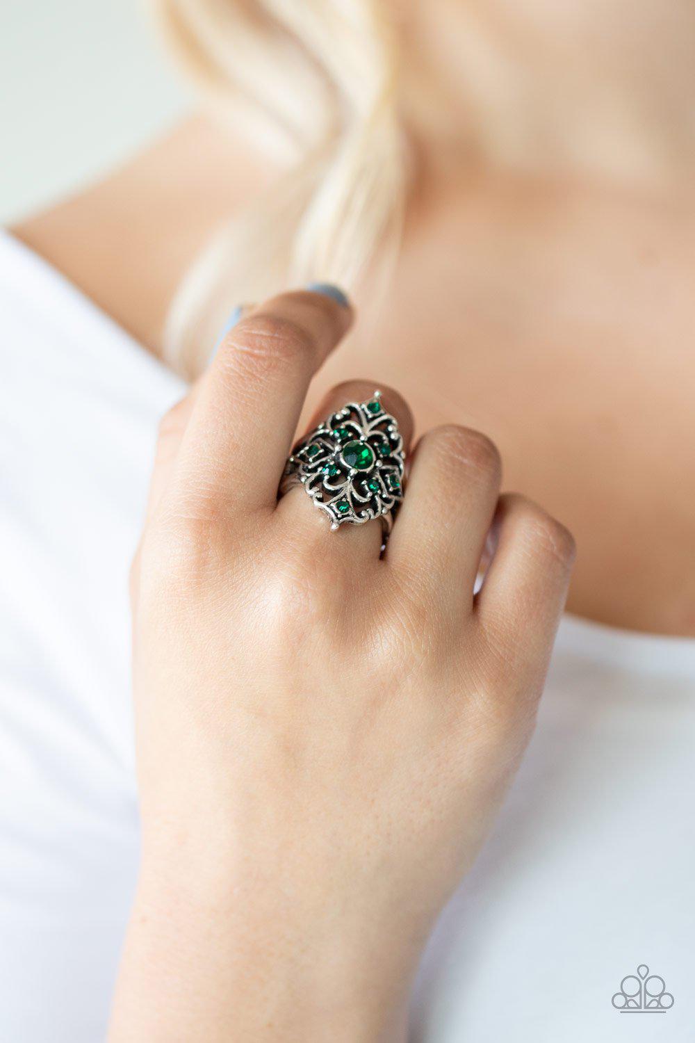 Imperial Iridescence Green Rhinestone Ring - Paparazzi Accessories-CarasShop.com - $5 Jewelry by Cara Jewels
