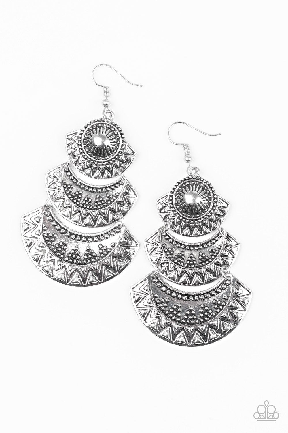 Impressively Empress Silver Tiered Earrings - Paparazzi Accessories-CarasShop.com - $5 Jewelry by Cara Jewels