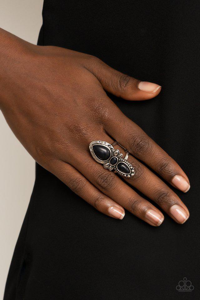 In A BADLANDS Mood Black Stone Ring - Paparazzi Accessories-on model - CarasShop.com - $5 Jewelry by Cara Jewels