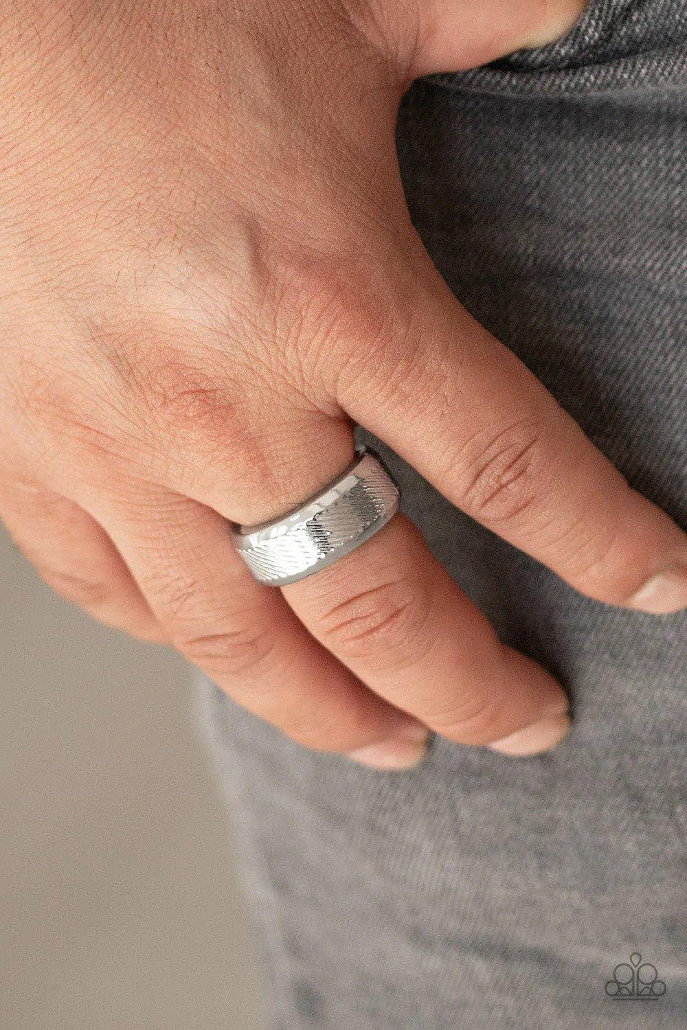 In A Scrape Men&#39;s Silver Ring - Paparazzi Accessories-on model - CarasShop.com - $5 Jewelry by Cara Jewels