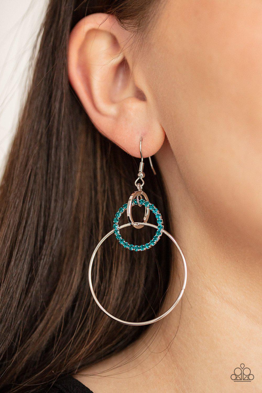 In An Orderly Fashion Blue Rhinestone and Silver Earrings - Paparazzi Accessories- lightbox - CarasShop.com - $5 Jewelry by Cara Jewels