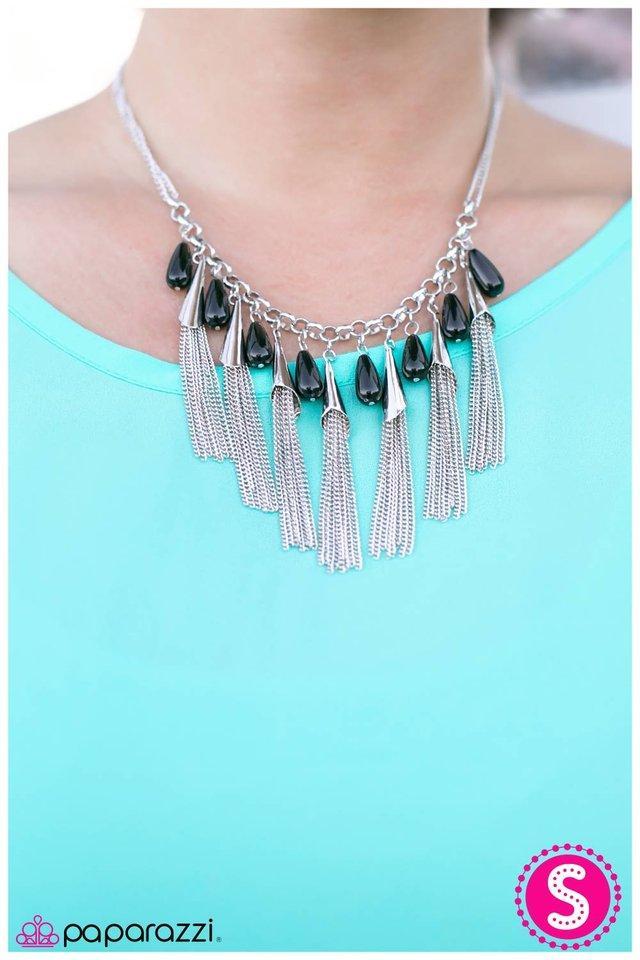 In-FRINGEment Black and Silver Fringe Necklace and matching Earrings - Paparazzi Accessories-CarasShop.com - $5 Jewelry by Cara Jewels