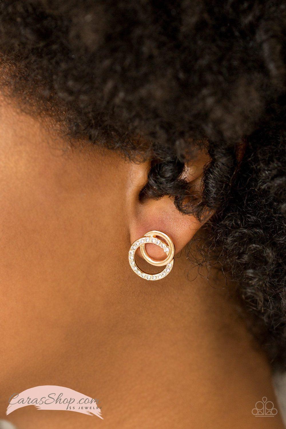 In Great Measure Gold Post Earrings - Paparazzi Accessories-CarasShop.com - $5 Jewelry by Cara Jewels