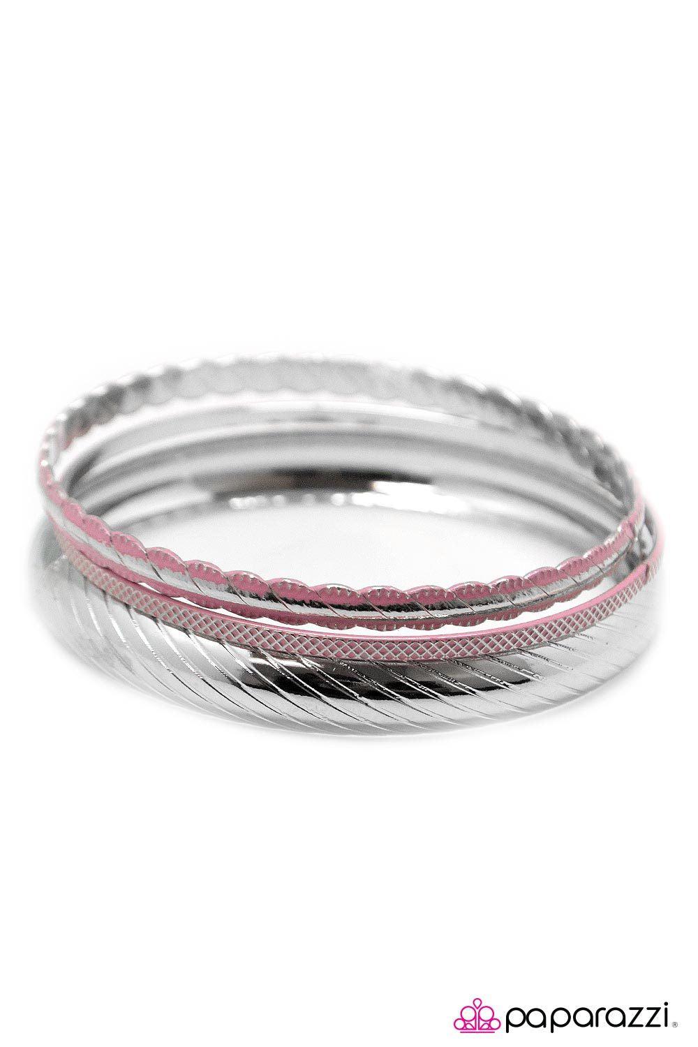 In High Spirits Pink and Silver Bangle Bracelet Set - Paparazzi Accessories-CarasShop.com - $5 Jewelry by Cara Jewels