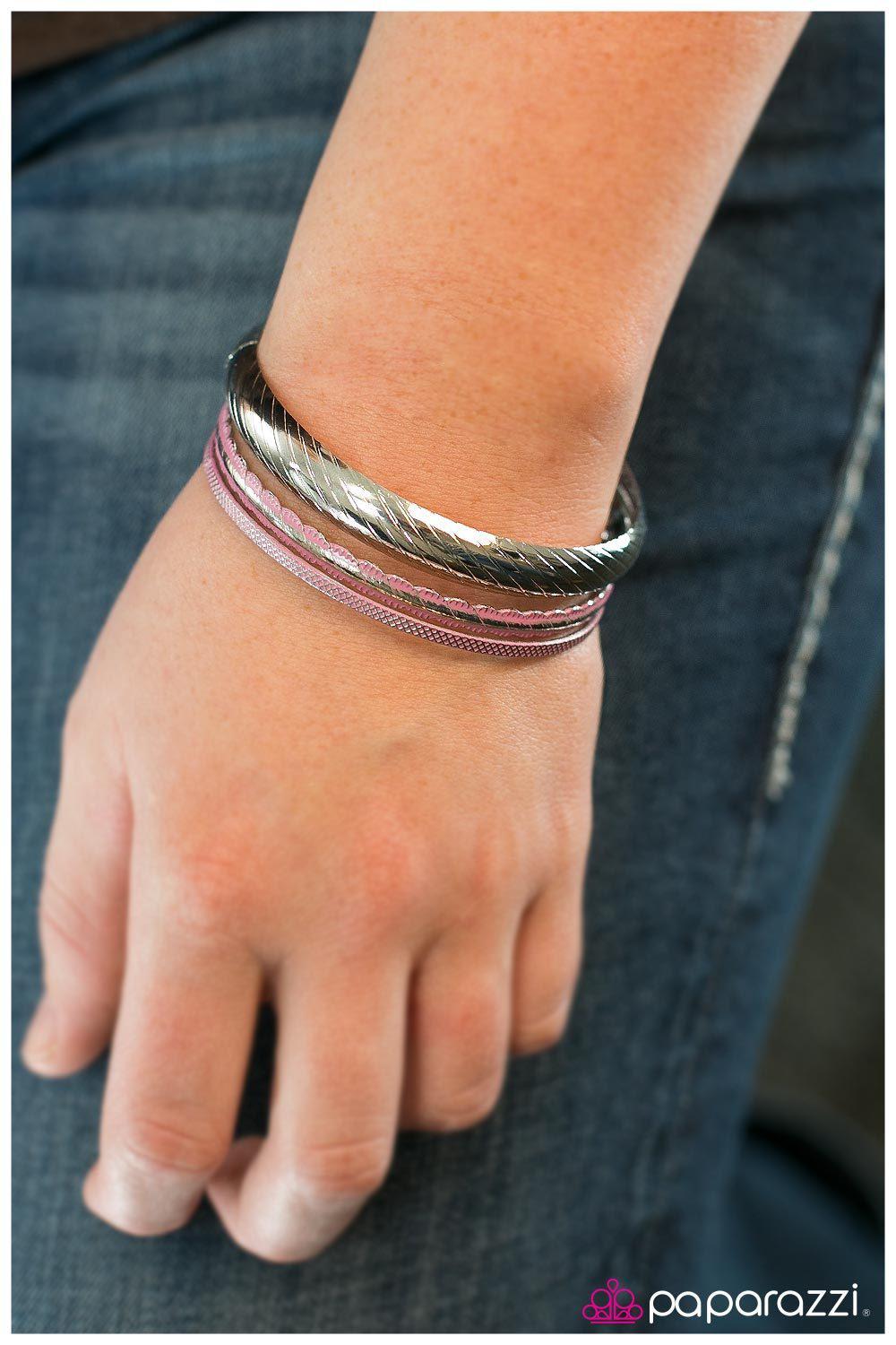 In High Spirits Pink and Silver Bangle Bracelet Set - Paparazzi Accessories-CarasShop.com - $5 Jewelry by Cara Jewels