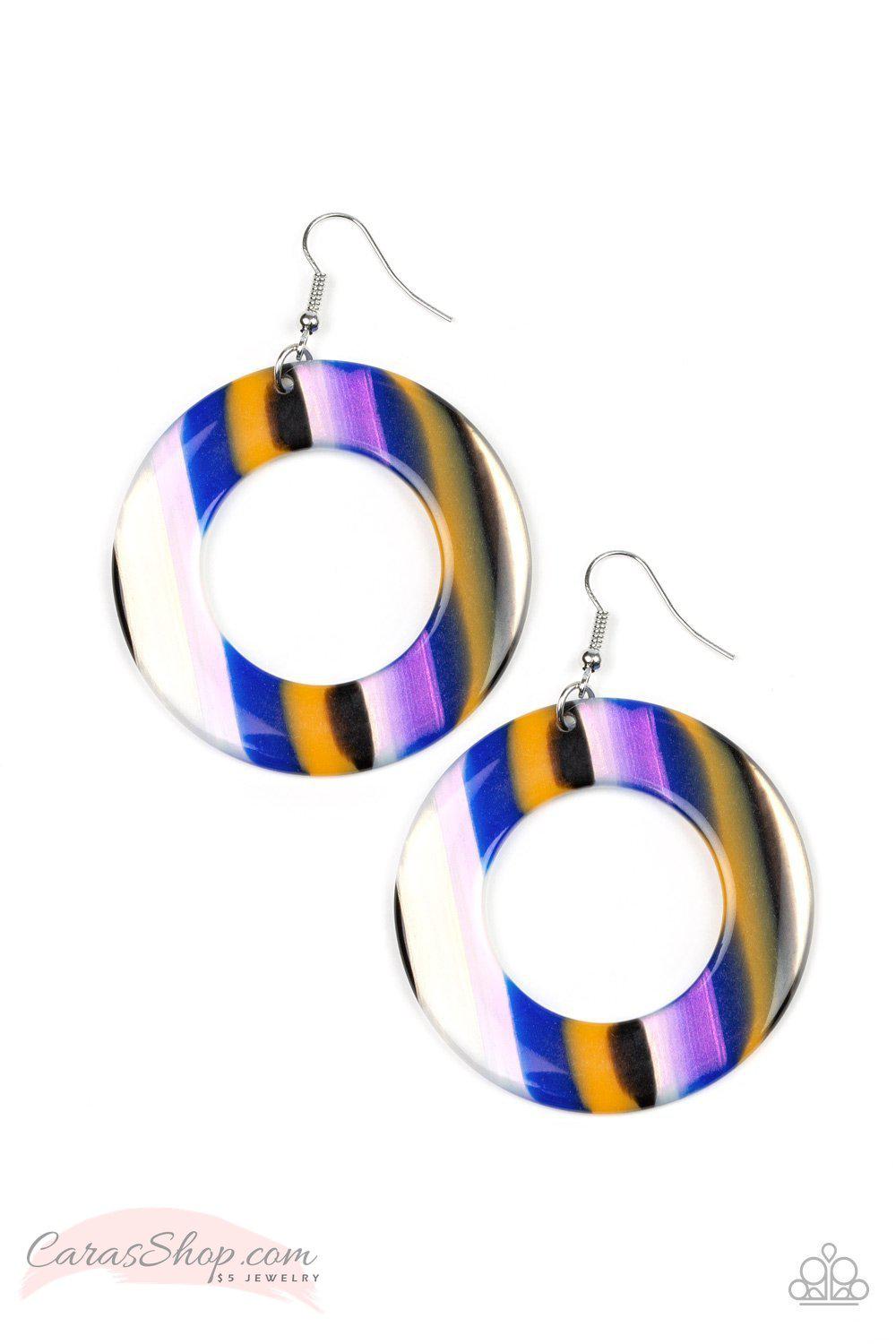 In Retrospect - Blue Multi-color Acrylic Earrings - Paparazzi Accessories-CarasShop.com - $5 Jewelry by Cara Jewels