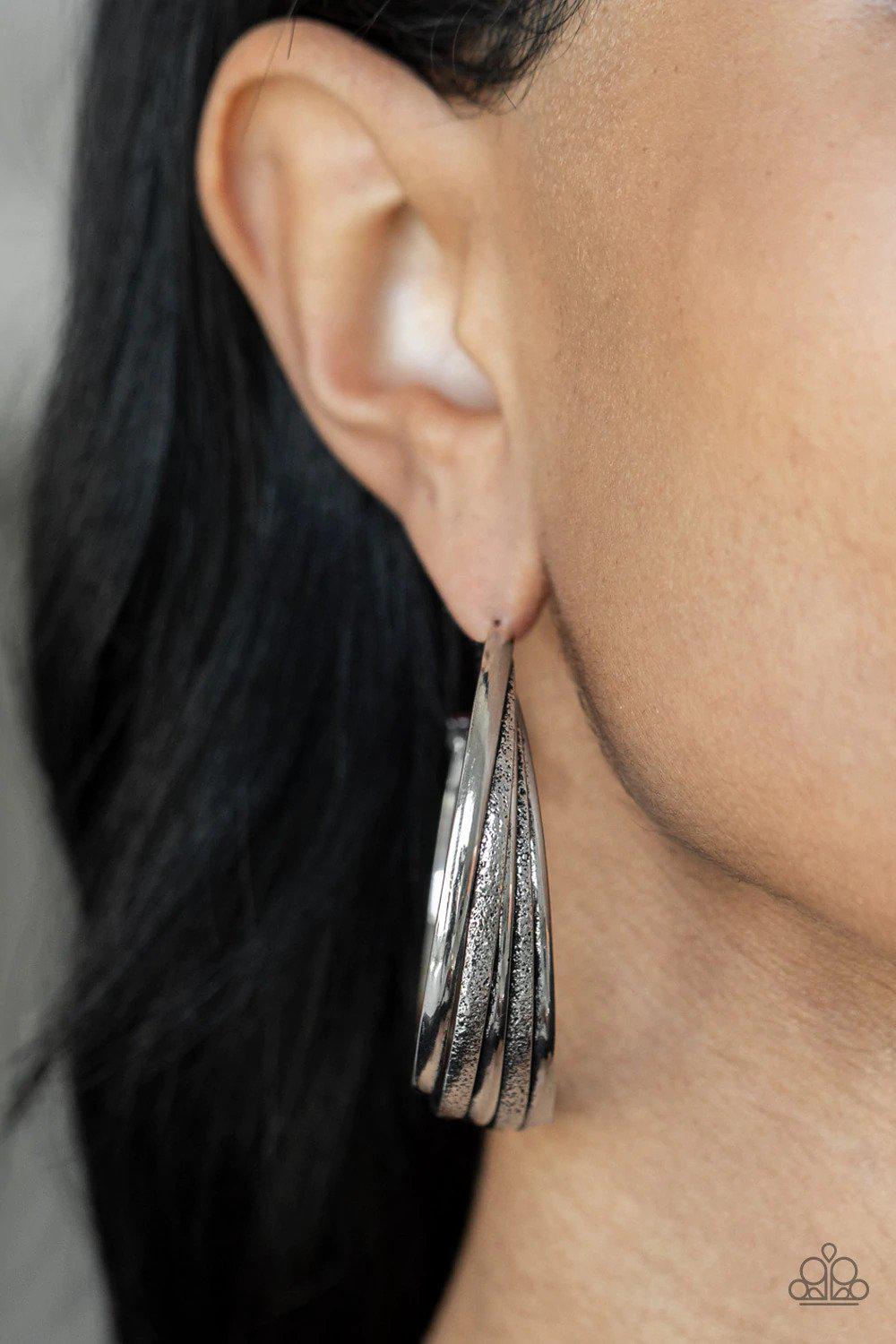 In Sync Silver Earrings - Paparazzi Accessories- on model - CarasShop.com - $5 Jewelry by Cara Jewels
