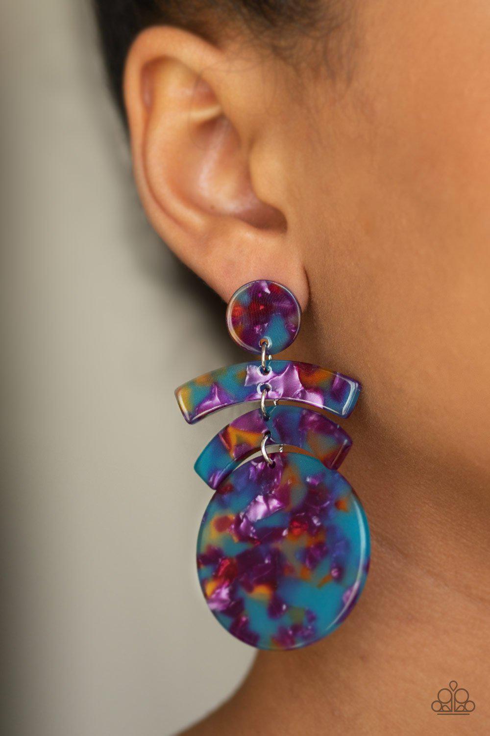 In The Haute Seat Multicolor Blue Acrylic Earrings - Paparazzi Accessories-CarasShop.com - $5 Jewelry by Cara Jewels