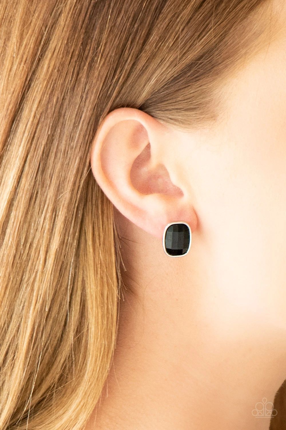 Incredibly Iconic Black Post Earrings - Paparazzi Accessories - model -CarasShop.com - $5 Jewelry by Cara Jewels