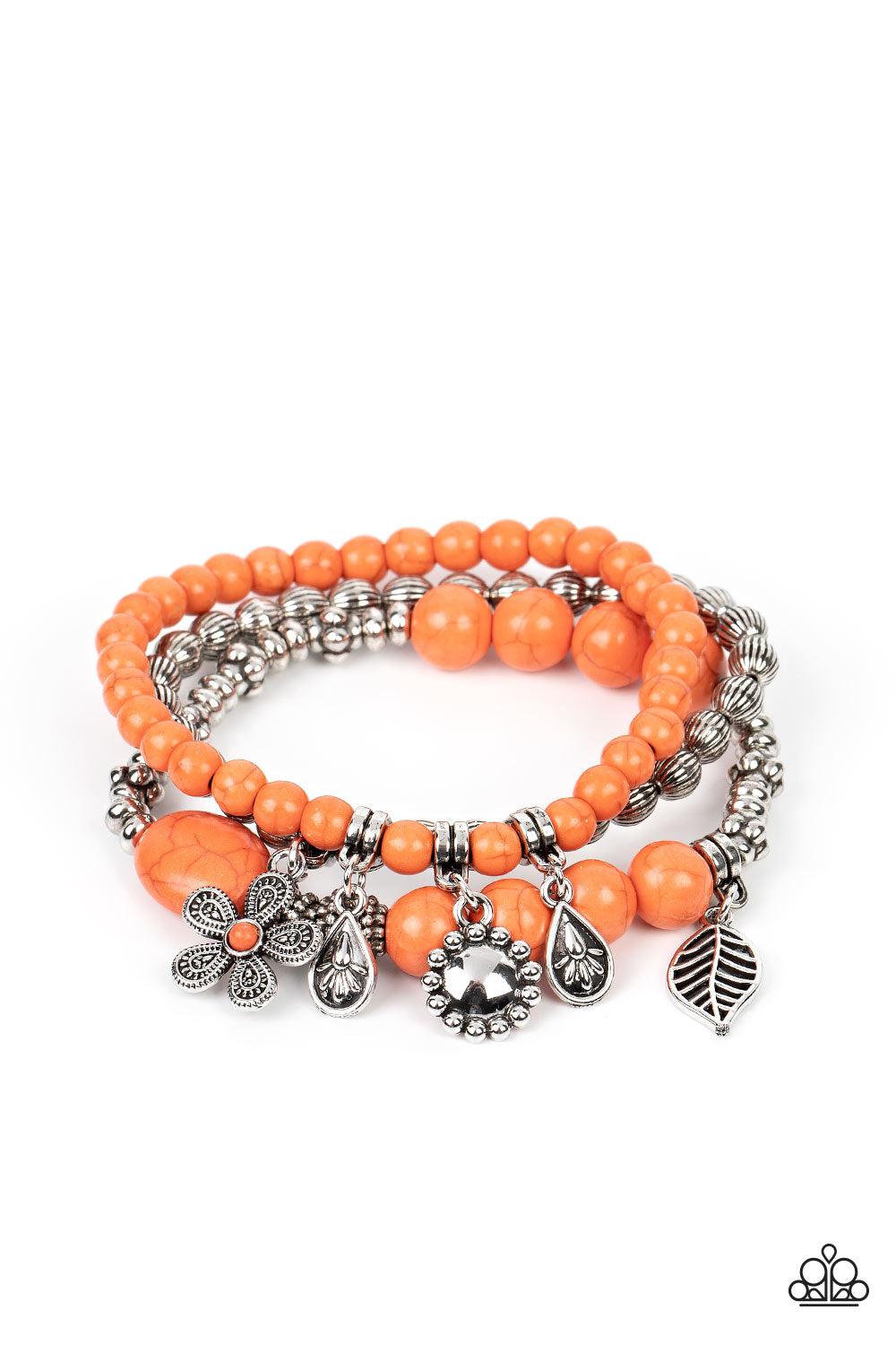 Individual Inflorescence Orange Bracelet - Paparazzi Accessories- lightbox - CarasShop.com - $5 Jewelry by Cara Jewels