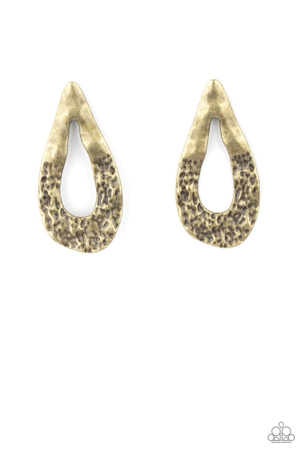 Industrial Antiquity Brass Earrings - Paparazzi Accessories- lightbox - CarasShop.com - $5 Jewelry by Cara Jewels