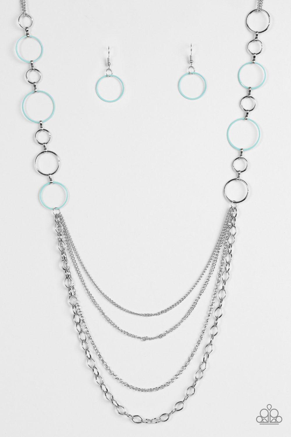 Industrial Circus Silver and Blue Necklace - Paparazzi Accessories-CarasShop.com - $5 Jewelry by Cara Jewels