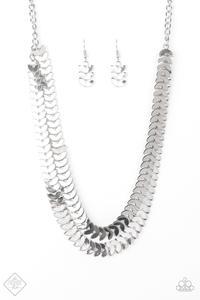 Industrial Illumination Silver Chain Necklace and matching Earrings - Paparazzi Accessories-CarasShop.com - $5 Jewelry by Cara Jewels