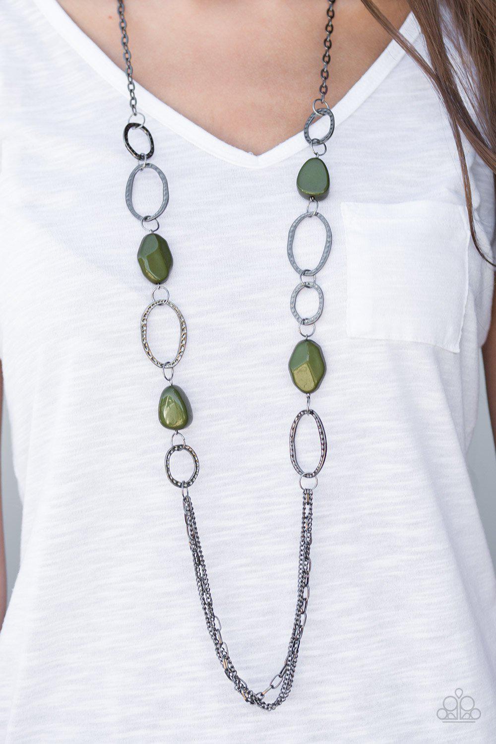 Industry Shine Green and Gunmetal Necklace - Paparazzi Accessories - model -CarasShop.com - $5 Jewelry by Cara Jewels